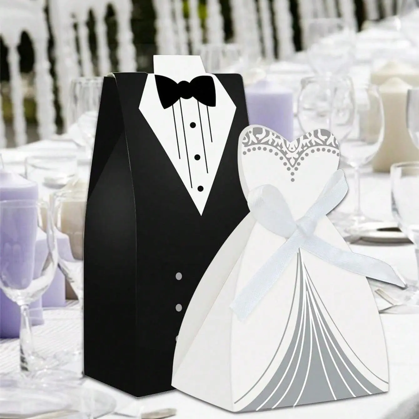 40pcs European Style Wedding Candy Favor Boxes, Bride Dress & Groom Suit Shaped, Themed Gift Box, Ideal for Bridesmaid Groomsmen Gifts, Wedding Decor
