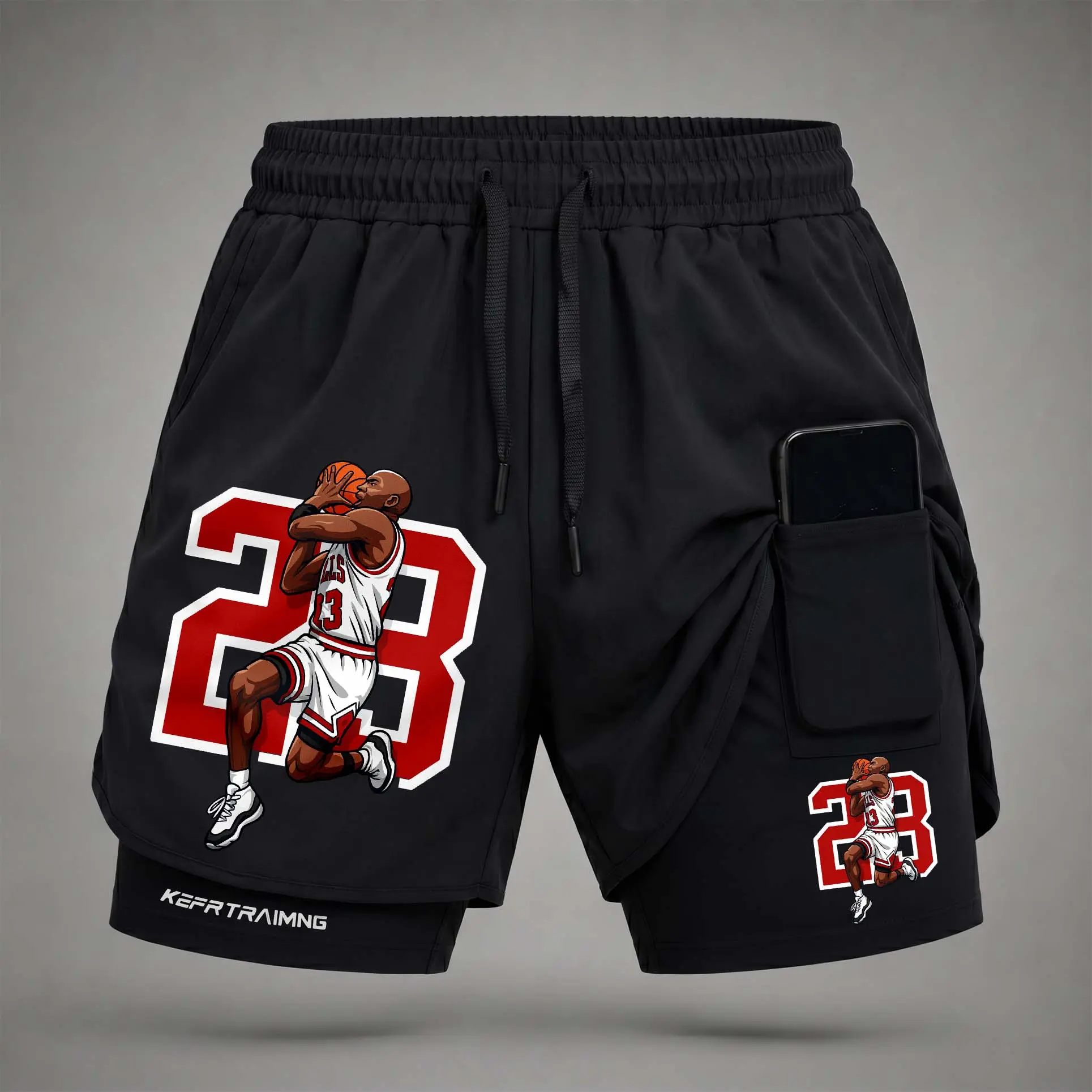 Men’s “23 Basketball” Graphic Print 2-in-1 Athletic Shorts, Built-in Compression Liner, Secure Inner Phone Pocket, Elastic Drawstring Waist, Quick-Dry Gym Running Training Shorts for Summer Daily Wear