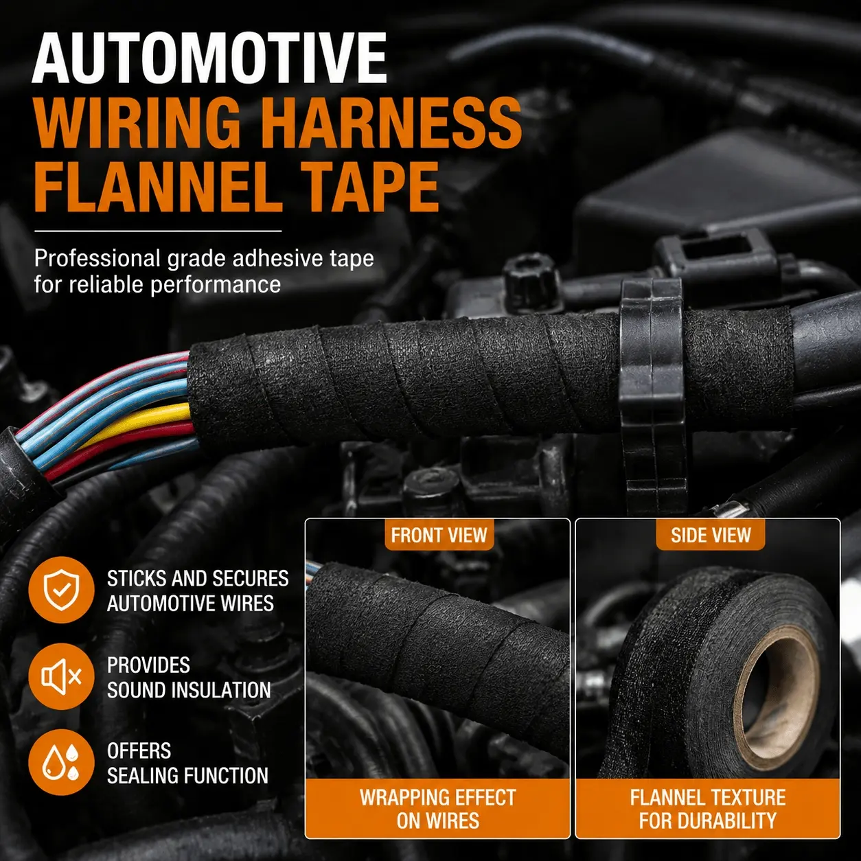 2 Rolls 176°C Flame Retardant Waterproof Industrial Electrical Tape, High Adhesion Tear Resistant Halogen-Free, for Auto Wire Harness, Cable Insulation & Emergency Repair