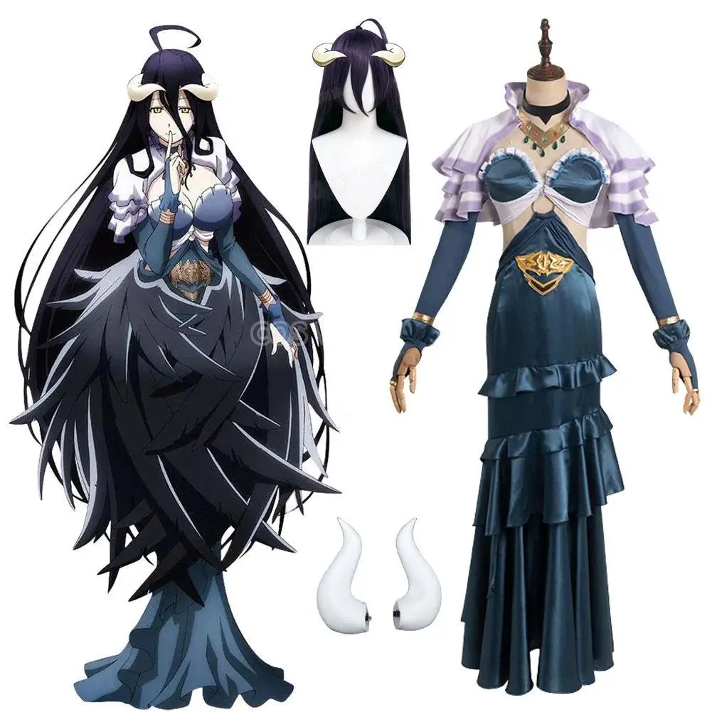 Anime Overlord Season4 Albedo Cosplay Costume Party Sexy Rhinestone Up Slim Dress For Women Halloween Christmas Carnival Dresses