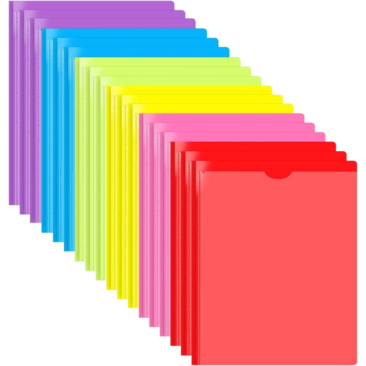 Heavy Duty Plastic Pocket Folder with Prongs and Clear Front Pocket - 18 Pack, 3 Prong Folders with Pockets and Card Slot, Assorted Colors