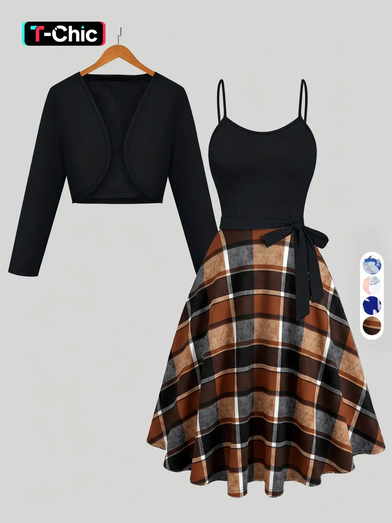 Floral Print Halter Dress Set, Plaid, Vintage Elegant Style, Casual Office Wear, Simple High-End Design, Summer New Arrival, Daily Commute Outfits