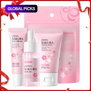 Gift Hampers, Sakura Moisturizing Facial Skin Care Product Set, 3 Counts/set Including 17ml Facial Serum, 15g Eye Cream & 30g Deeply Hydrate Facial Moisturizer, Skincare Products, Birthday Box for Girl