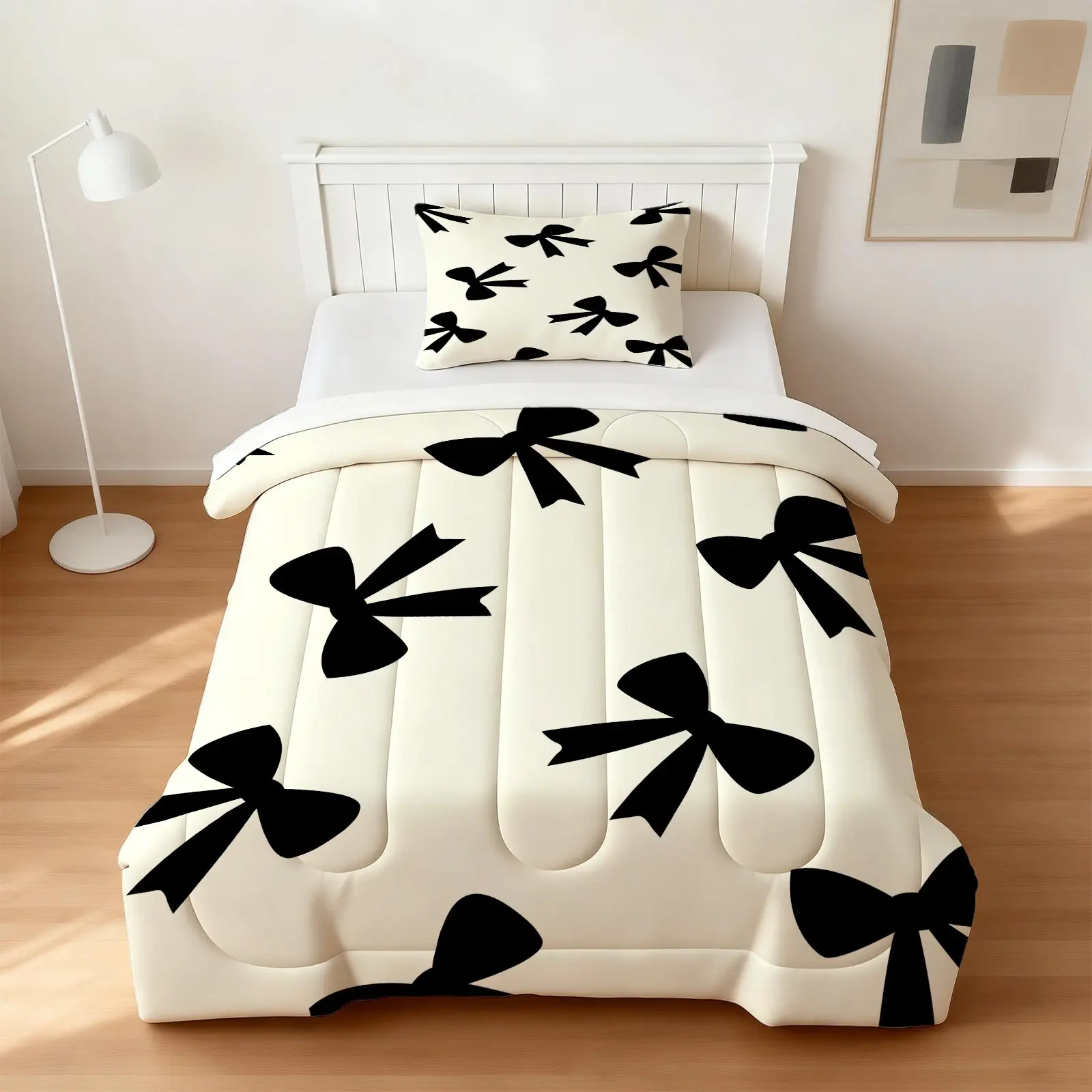 2/3Pcs Sweet Bow Print Comforter Set, Premium Soft Microfiber, Warm & Cozy, All Season Use, Aesthetic Decor for Girls Bedroom, With Comforter Filling, Without Pillow Inserts, Printed Bedding Set