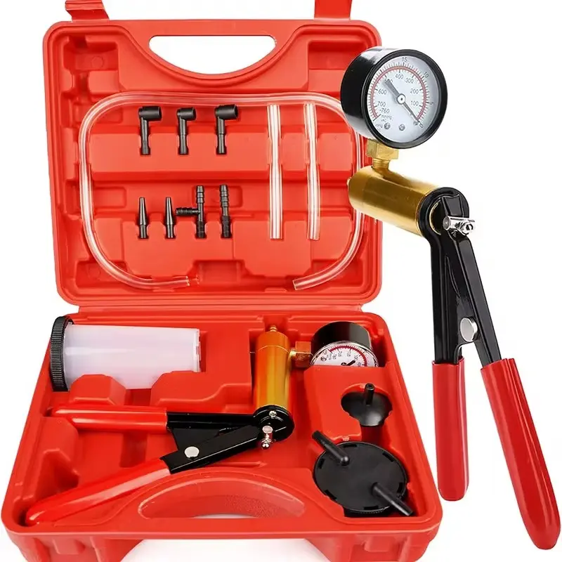 Handheld Vacuum Pump Test Kit with Pressure Gauge Adapter, Portable Durable Vacuum Pressure Gauge, Essential Car Repair Tool Set, Car Diagnostics