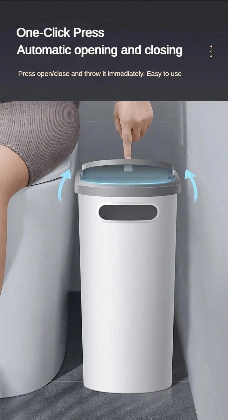 Slim Bathroom Trash Can With Press Top Lids, 2.1 Gallon White Small Trash Can For RV Inside, Plastic Narrow Garbage Can, Rectangular Waste Basket Trash Bin For Bathroom, Bedroom, Office, Kitchen