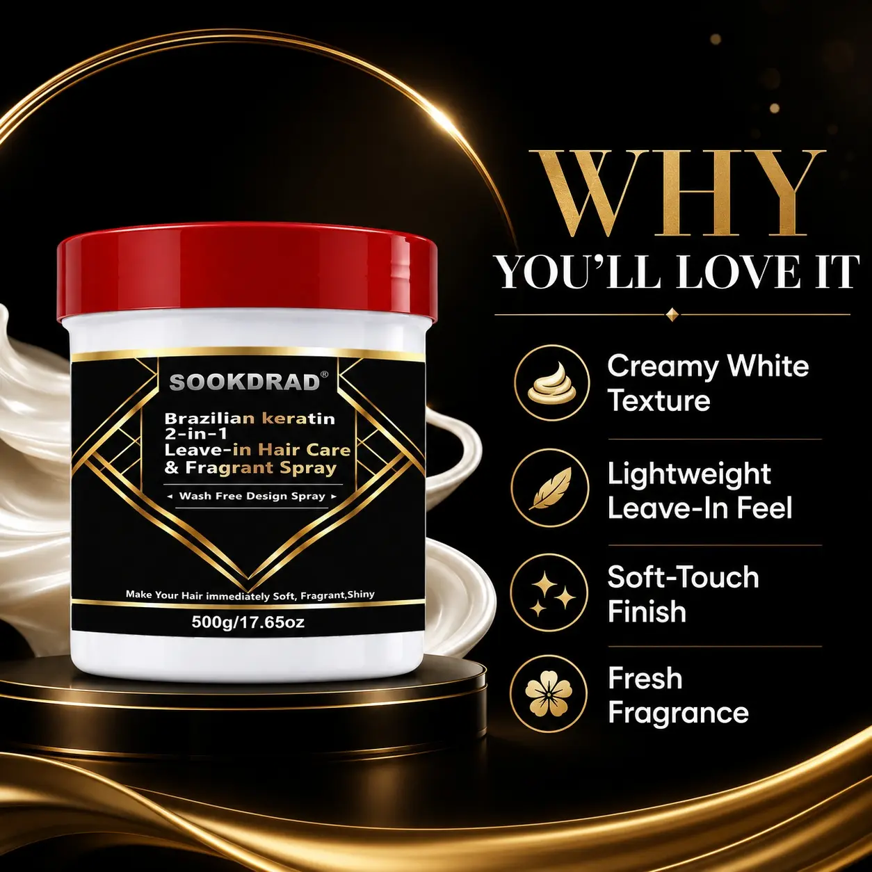 Brazilian Keratin, 2-in-1 Leave-in Hair Care, Fragrant Spray, Wash Free, Soft, Shiny, Fragrant, Hair, 500g