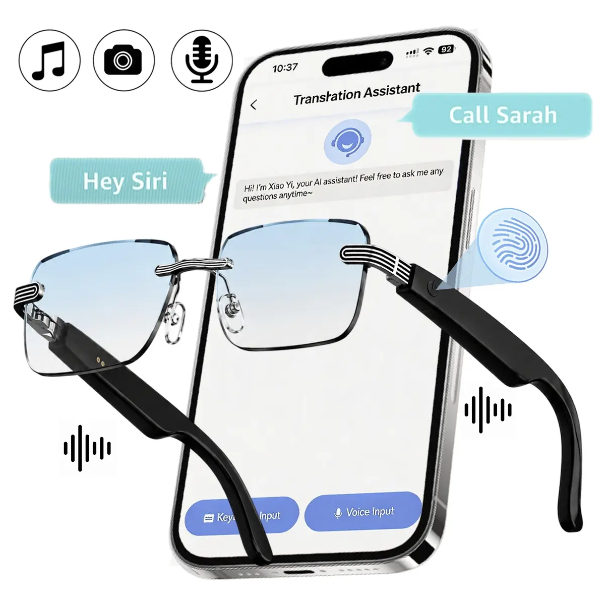 AI Voice Assistant multifunctional Smart Glasses, Blue Light Blocking, Hands-Free for Daily, Driving, Commute & Outdoor Use, 130+ Languages Real-Time Translation, Wireless Translation Glasses, Touch-to-Capture Camera, Bluetooth Music & Calls