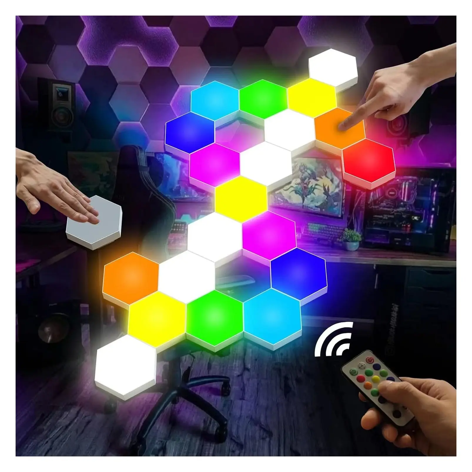 Hexagon Light Panels, 6 Pack - 13 Colors RGB Touch Control with Remote, DIY Modular Design, USB Powered Wall Decor for Gaming Room, Sensory Room, Bedroom, PartyGift