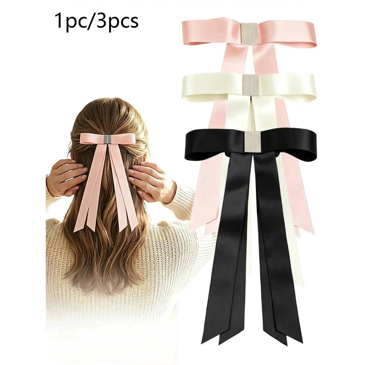 Elegant Bow Magnetic Hair Claw Clip for Women, Satin Ribbon Detachable Hair Accessory, Cute Aesthetic Half Up Back of Head Hair Clip, Strong Hold Fashion Hair Claw for Daily Wear & Party Styling,back to school,back to school haul