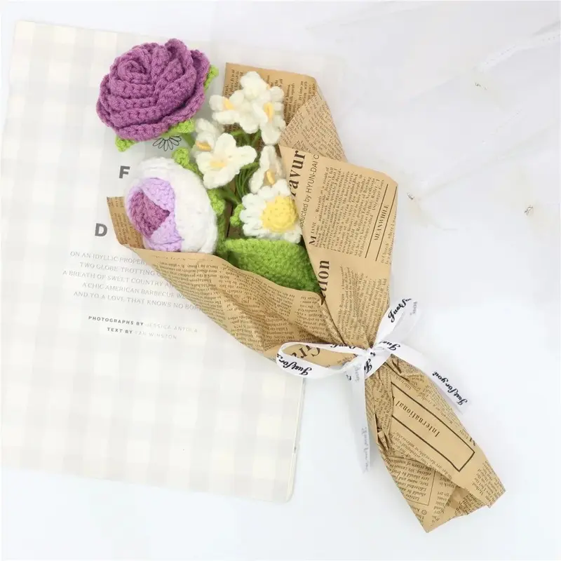 Handmade Yarn Knitted Flower Bouquet, Artificial Flower Decorations, Perfect Gift for Mother's Day, Valentine's Day, Father's Day, Graduation, Teacher's Day, Christmas