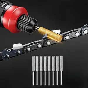 8-Piece Diamond Chain Saw Sharpener Set, Titanium Coated Alumina Grinding Heads, Rotary Tool Abrasives for Chainsaw, Artificial Stone, Glass, Metal