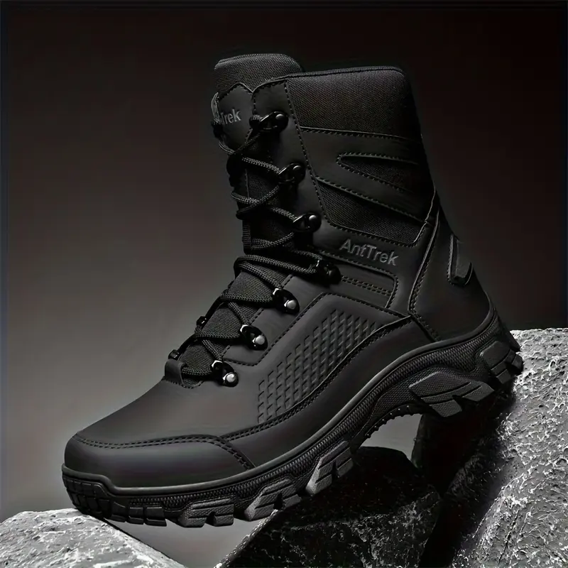 Men High Top Tactical Combat Boots All Terrain Military Shoes Waterproof Anti Slip Heavy Duty Rubber Sole All Weather Durable Comfort Footwear For Hiking Hunting Climbing Mountaineering Outdoor Daily Wear