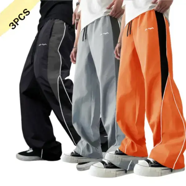 3 pack wide leg casual pants with side stripes; contrast color paneling with visible side lines; drapey, breathable, skin friendly fabric; loose fit without restriction; ideal for casual sports and everyday wear. Athletic Bottoms High Leg Bottoms summerwi