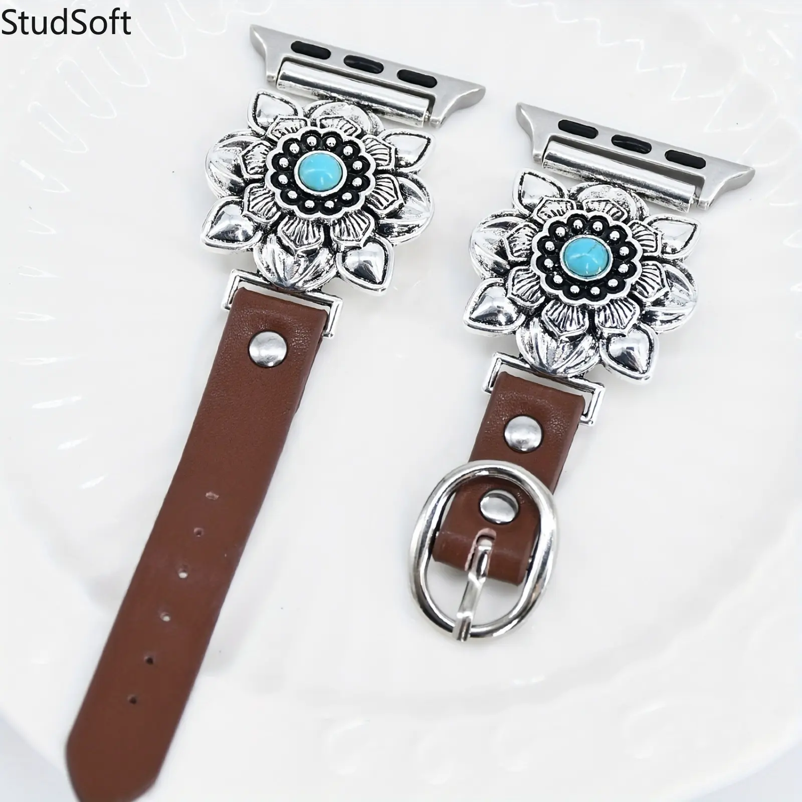 Western Turquoise Leather Watch Band for Apple Watch 38mm 40mm 41mm 42mm 44mm 45mm 49mm Women Men Antique Silver Flower Sport Strap iWatch Series 10 9 8 SE Ultra 2 Boho Retro Belt,back to school,back to school haul