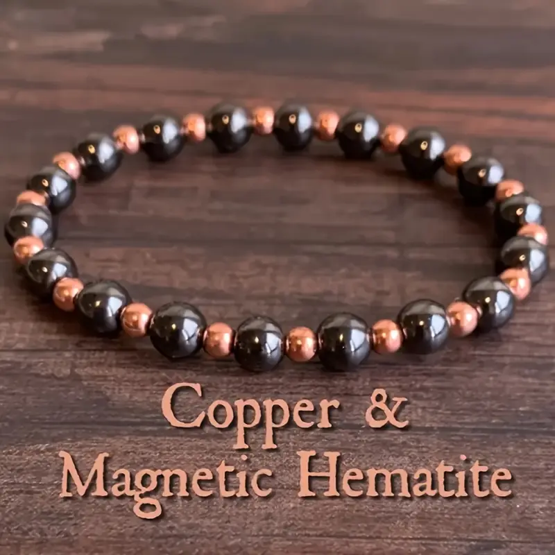 GADASLUY Bohemian Copper Stone and Hematite Beaded Bracelet for Adults, 4-8mm Unisex Grounding Protection Chakra Jewelry with Healing Energy, All Seasons, Daily Wear