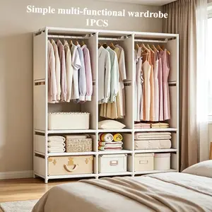 New Simple Assembled Wardrobe, Large Hanging Storage Closet, Sturdy Durable Economical Clothes Cabinet for Bedroom Apartment Rental House