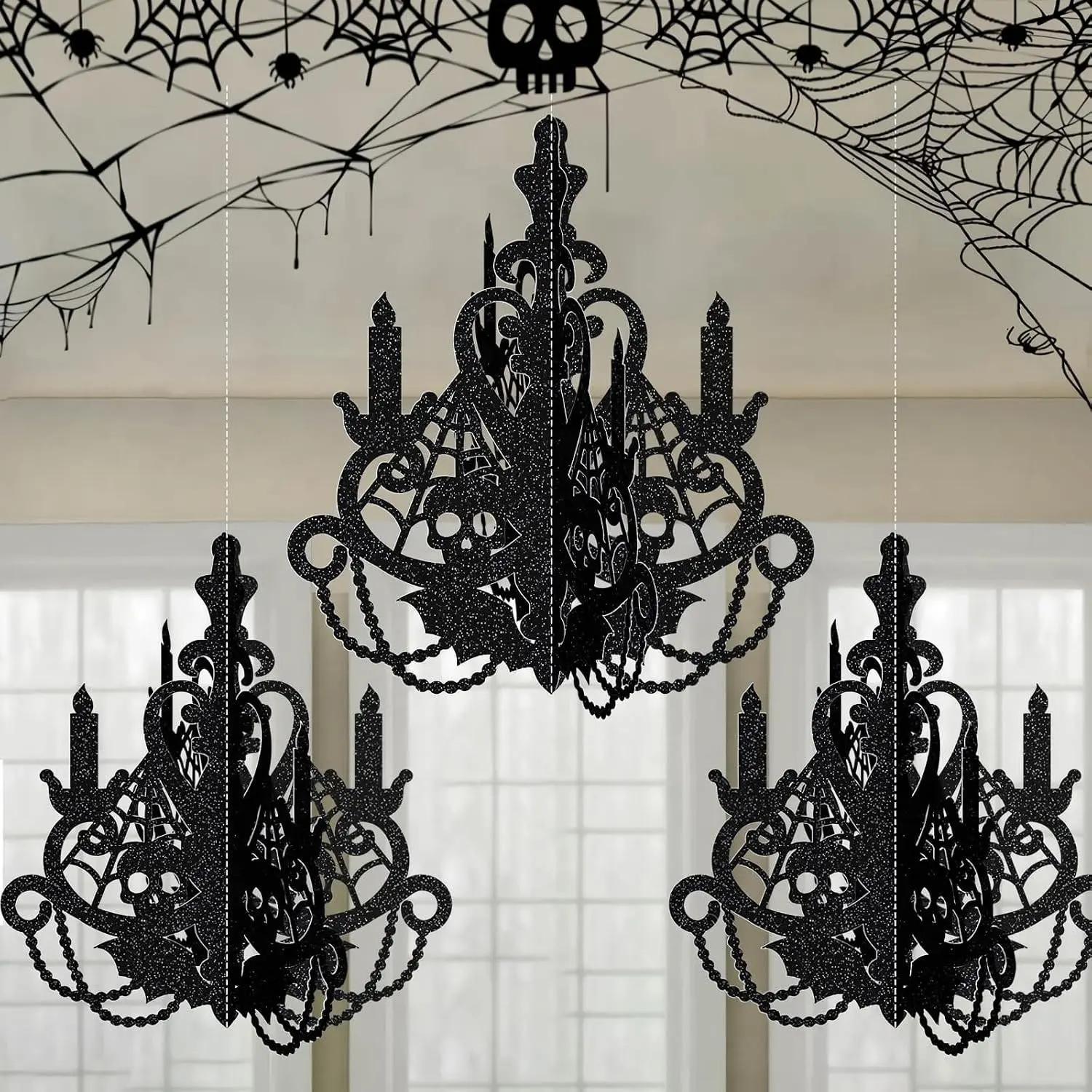 3 3D Candle Holder Hanging Decorations, Recyclable Halloween Lanterns, Folded Paper Decoration Set, Swirl Ceiling Decor, Halloween Party Setup