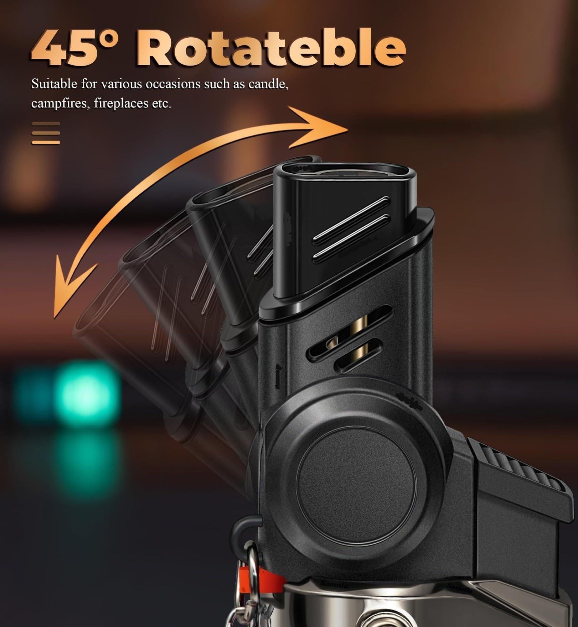 Compact Windproof Butane Torch Lighter with 15° & 45° Adjustable Swivel Ignition Head, Foldable Portable Design, Transparent Gas Tank with Safety Lock, Powerful Outdoor Welding Gun Lighter, Ideal Gift for Men (Butane Gas Not Included)