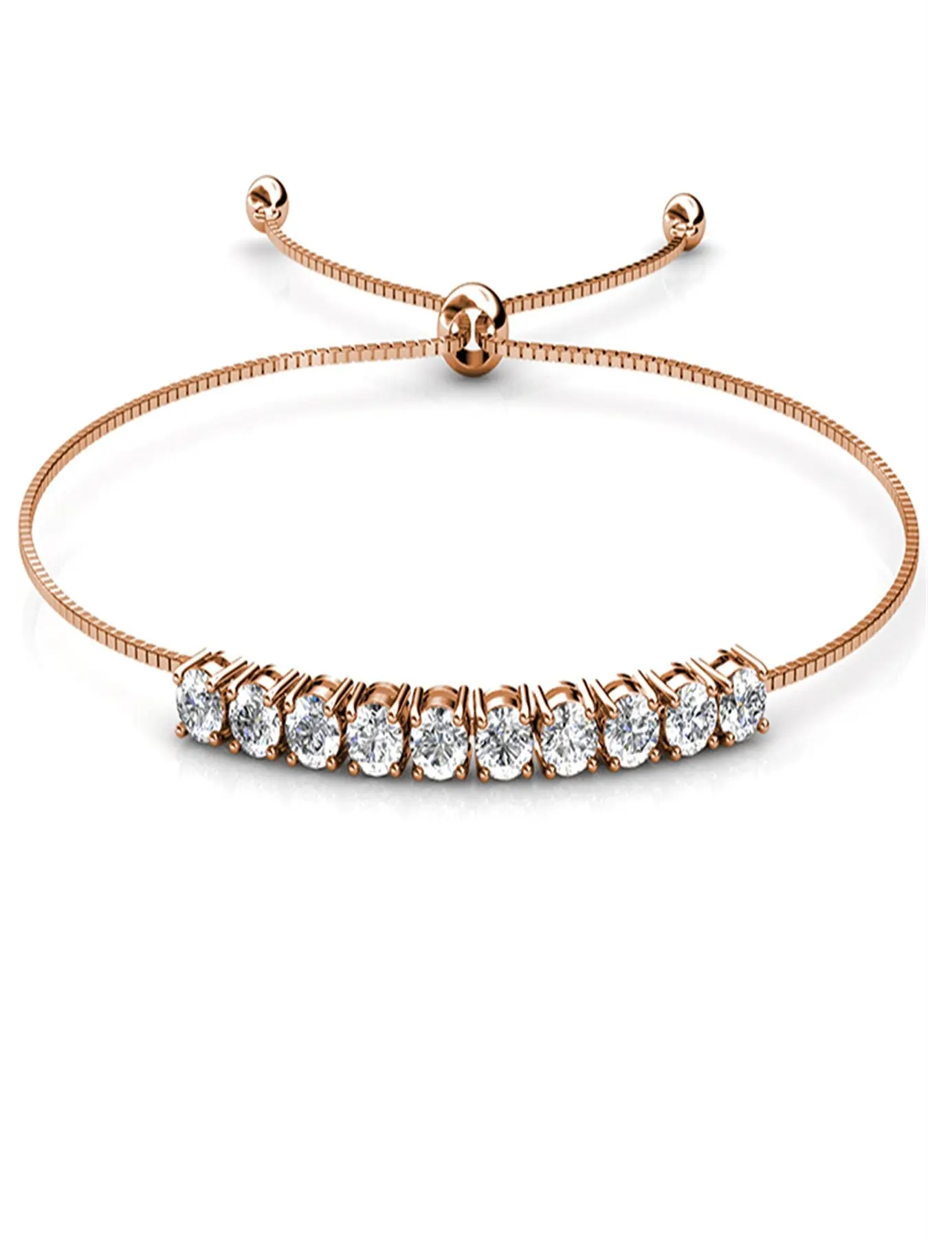 Daisini Women's Brass Gold Plated Swarovski Crystal Design Bracelet, Adjustable Pull-Chain Rhinestone Bracelet, Elegant Gift Idea