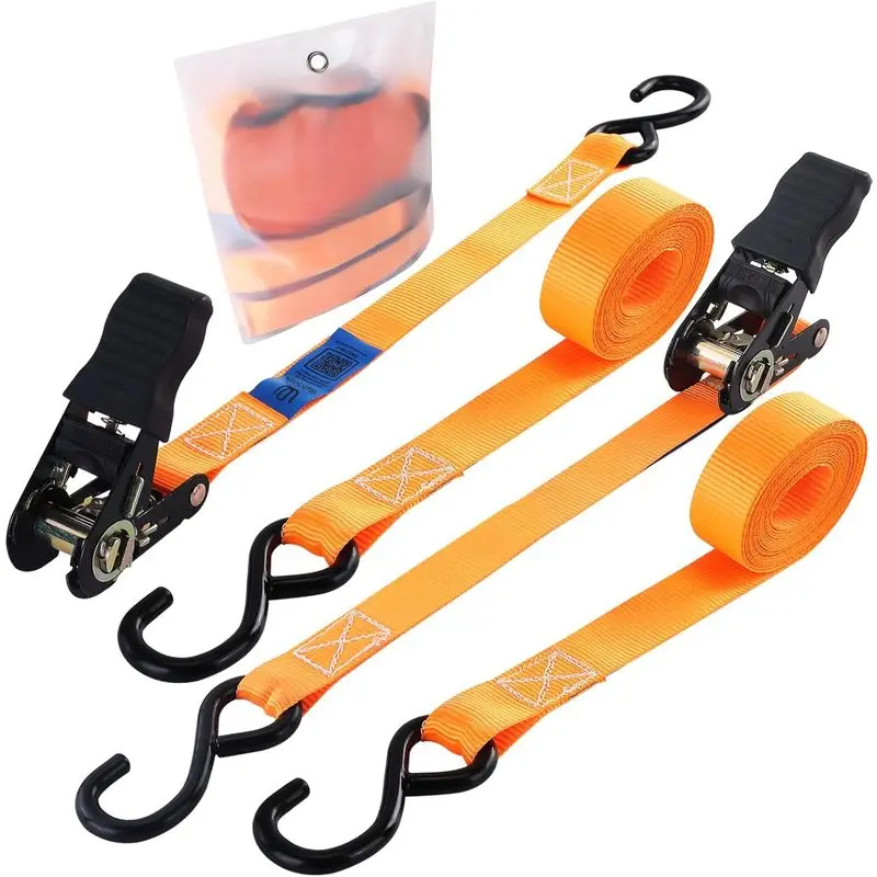 Heavy-Duty Ratchet Straps Set of 2 - 1 in x 13 ft, 2000-lb Tie-Downs with S-Hooks for Truck Trailer Cargo, Motorcycle, Luggage