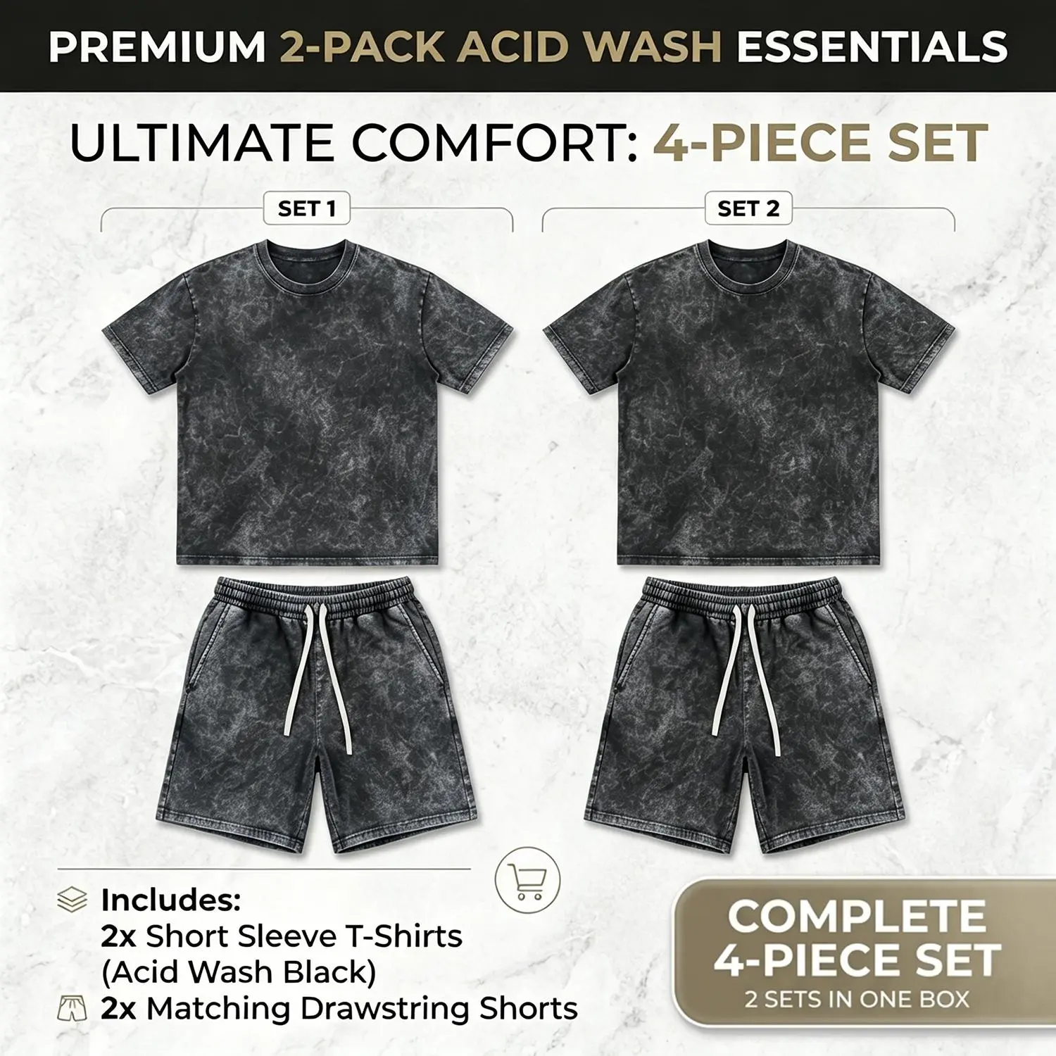 2 Sets - Acid Wash Black
