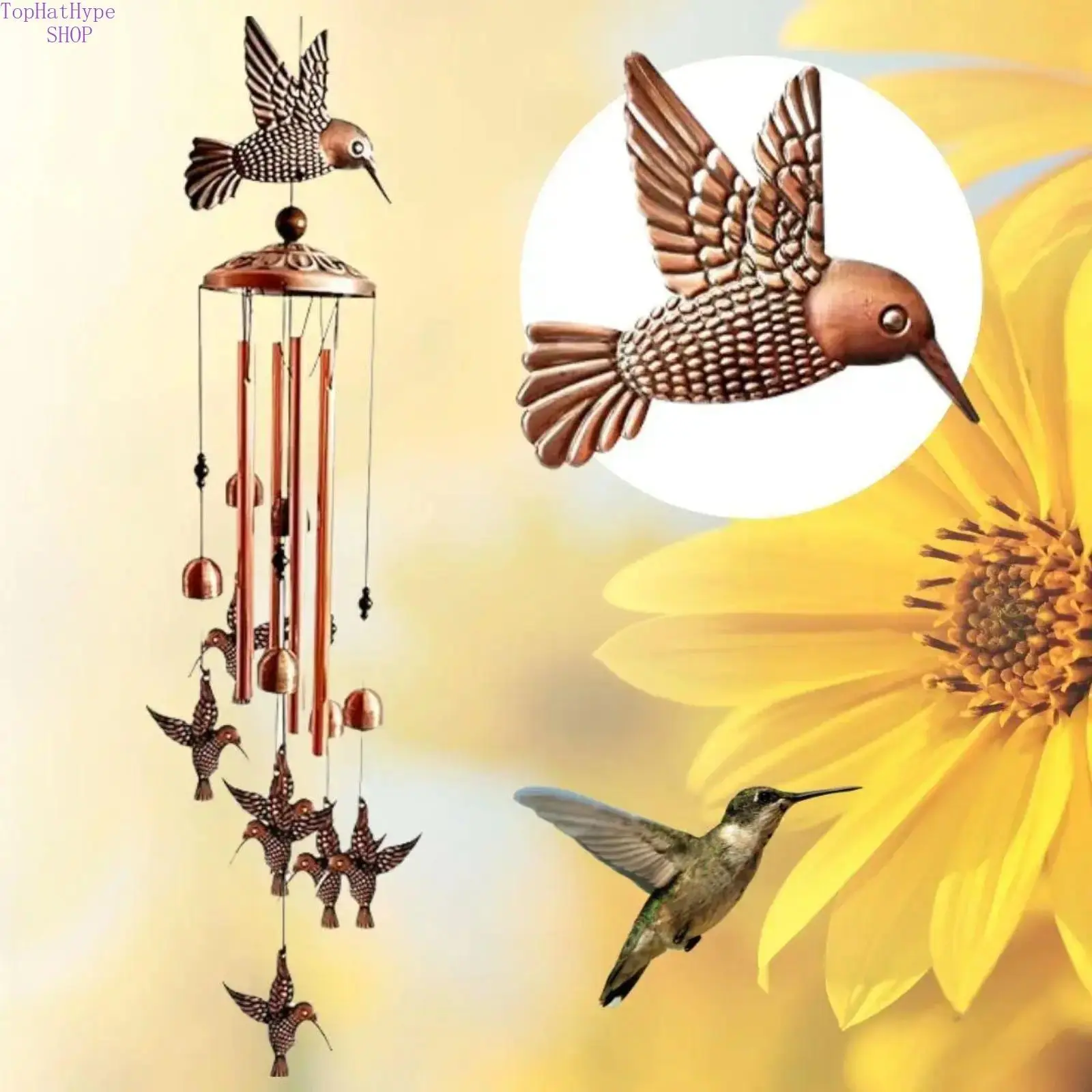Outdoor Hummingbird Wind Chimes, Aluminum Bird Windchimes with Melodic Clear Sound, Hanging Festival Ornaments for Home Patio Yard Garden Decor, Heartfelt Memorial Sympathy Gift for Loved Ones