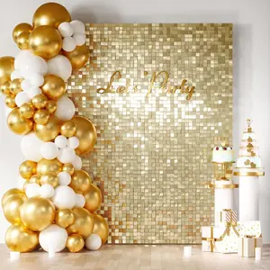 Shimmer Wall Backdrop 24PCS Gold Sequins Backdrop Decoration Panels, Party Background Decoration, Photo Backdrops for Birthday, Anniversary Wedding Engagement Decoration