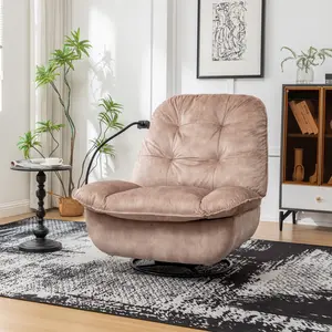 ARCH Natural Brown Recliner Chair with Mobile Phone Holder, Swivel Gliding Rocking Reclining Lazy Chair, Large Comfortable Reading Chair, Gold-Stamped Velvet Living Room Furniture, Dining Room Chairs for Kitchen, Dining Room, Living Room