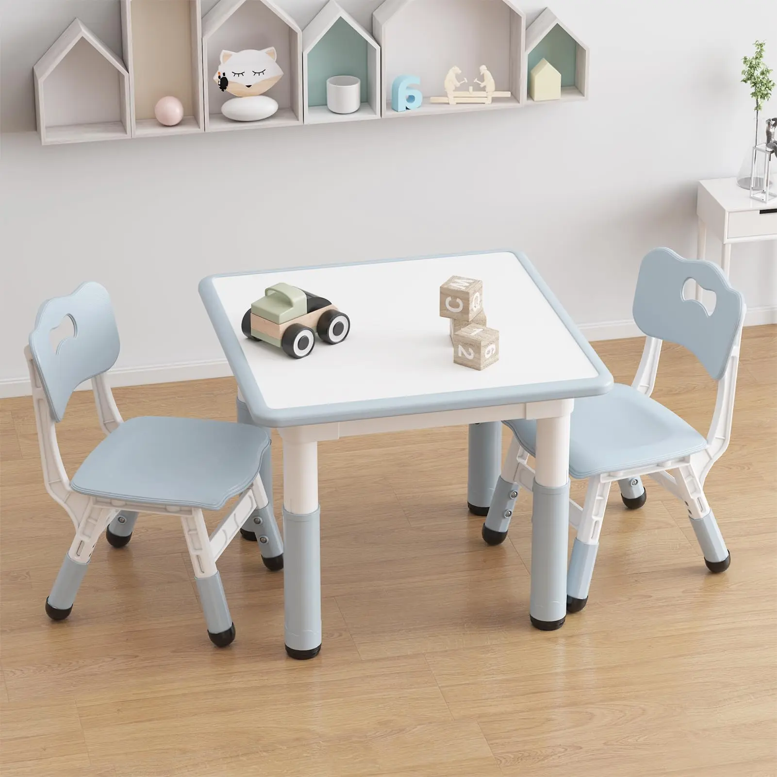 GARVEE Kids' Height Adjustable Desk & 2-Child Chair Set - Graffiti-Resistant Desktop, Non-Slip Indoor Furniture Set, Activity Table for Home Study (Ages 2-10)