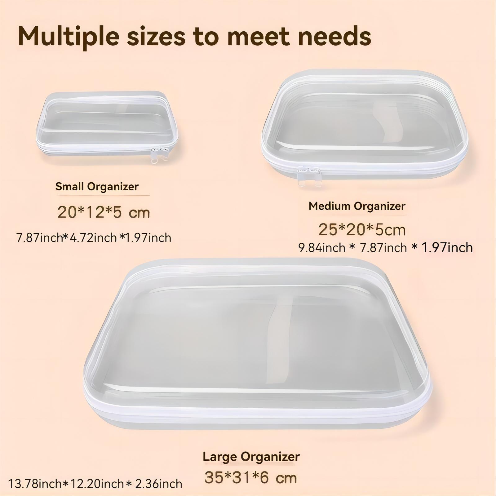 1/3 Set Clear, Transparent Storage Box, Large Capacity Zipper Storage Box, White/Pink/Blue Available Portable Storage Organizer for Skincare, Clothes, Books, Laundry, Travel Toiletry Bag, Space Saver Organizer, Large/Medium/Small Size available