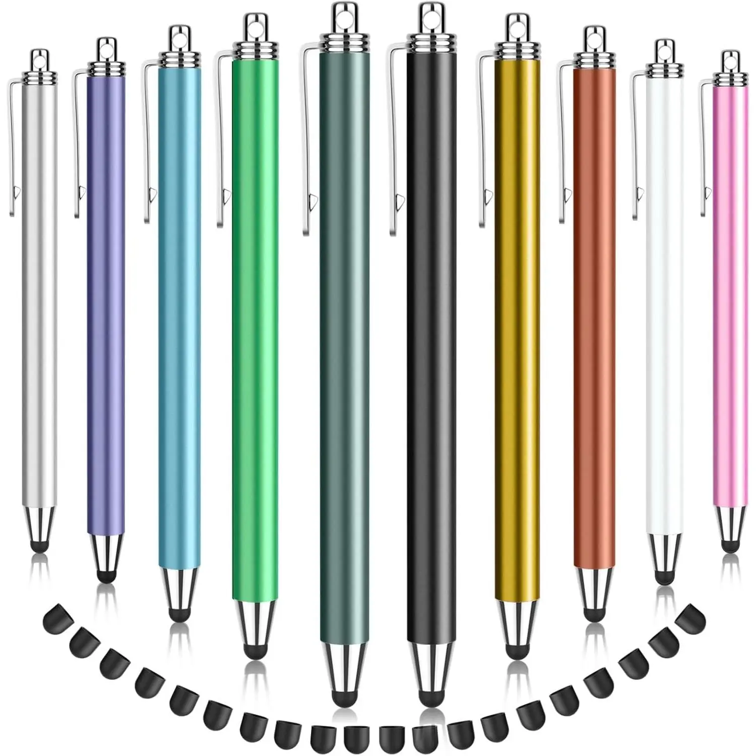 MEKO 10 Pack Stylus Pens for Touchscreens,Thin Rubber Tip Stylus Replaceable Tip Feature Bundle W/ 20 Pcs Replacement Tips for iPad iPhone Tablets Smartphone&All Touch Screen Devices(Multicolor)