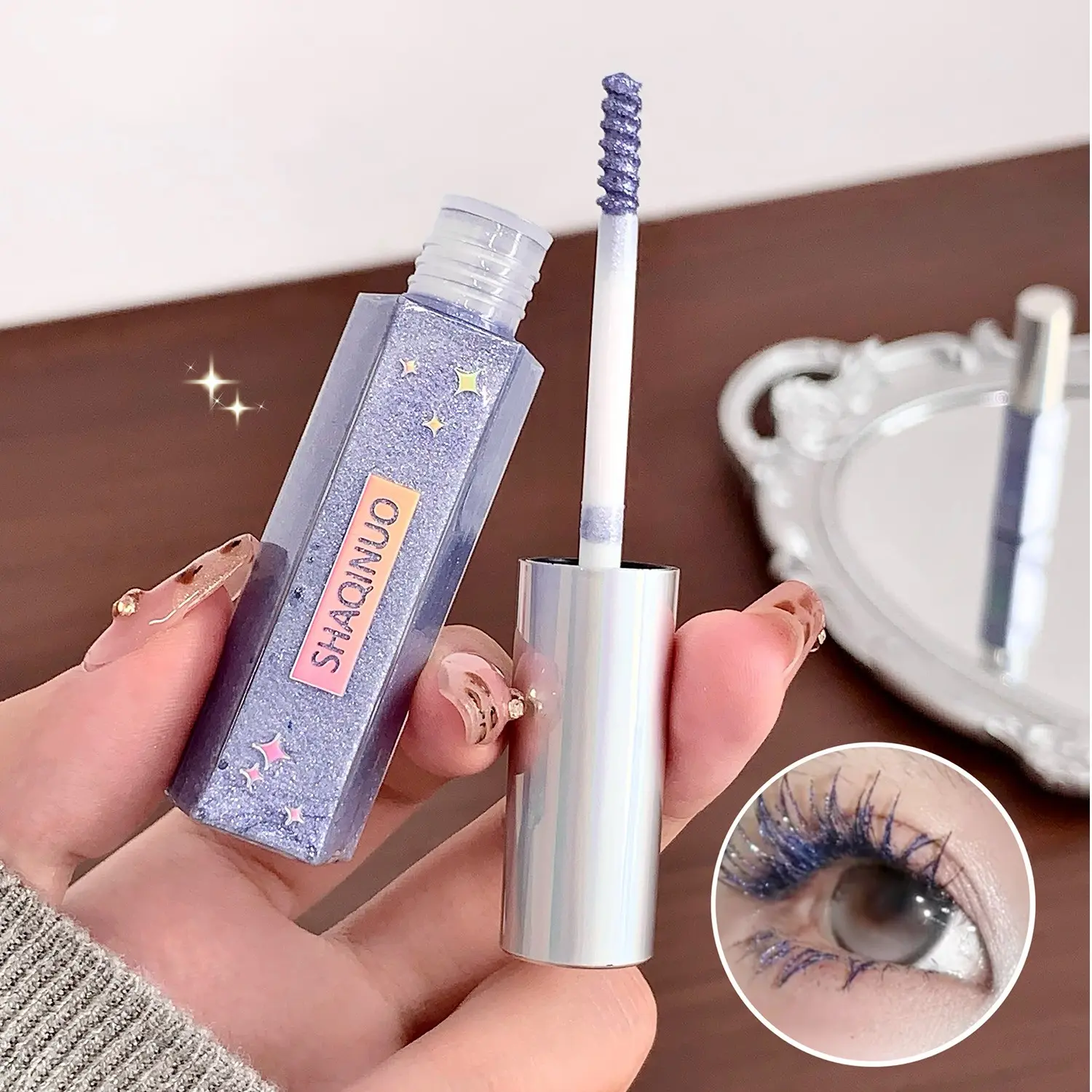 Neon Glitter Mascara, Microscopic Rainbow Glitter Flakes, Natural Light Translucent Fine Sparkle, Evenly Attached to Individual Lashes, No Clumping