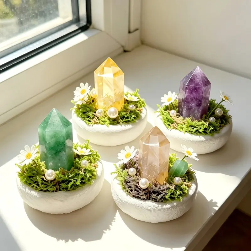 1 pcs Handcrafted Crystal Column Guardian Ornament, Mini Forest Style Crystal Column, Imitation Crystal Potted Plant, Crystal Stone for Meditation