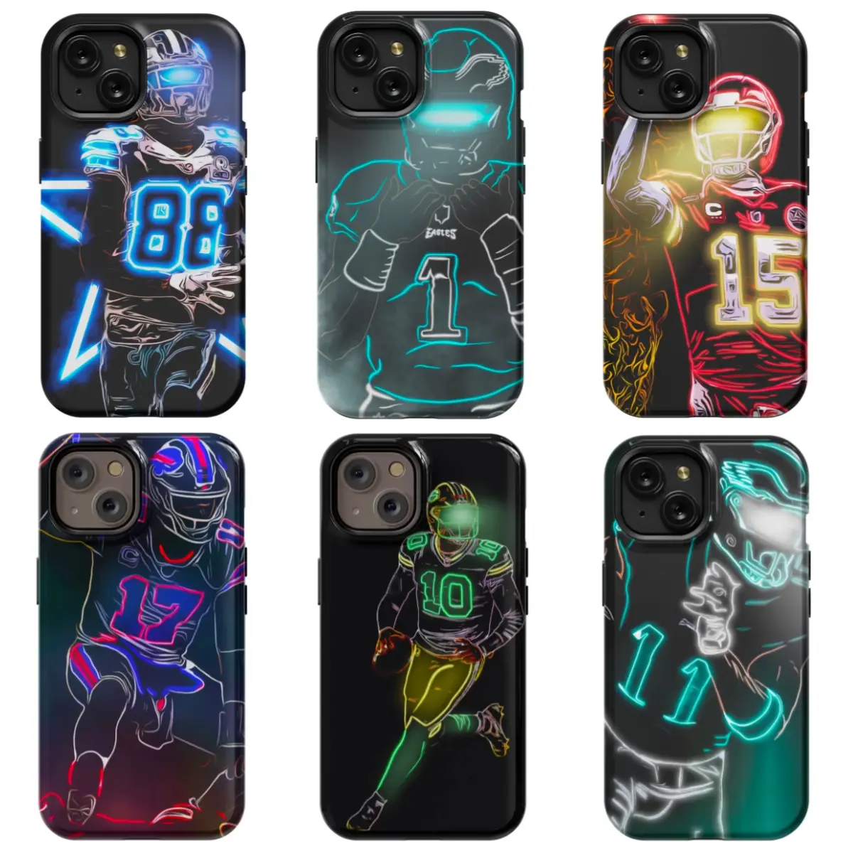 Neon-Themed American Football Player Pattern Phone Case, Phone Accessories with Glossy Print, HD Printed Drop-Proof Protective Cover Compatible with iPhone 12-17/Pro Max & Samsung S22-S26, Ideal Gift for Loved Ones