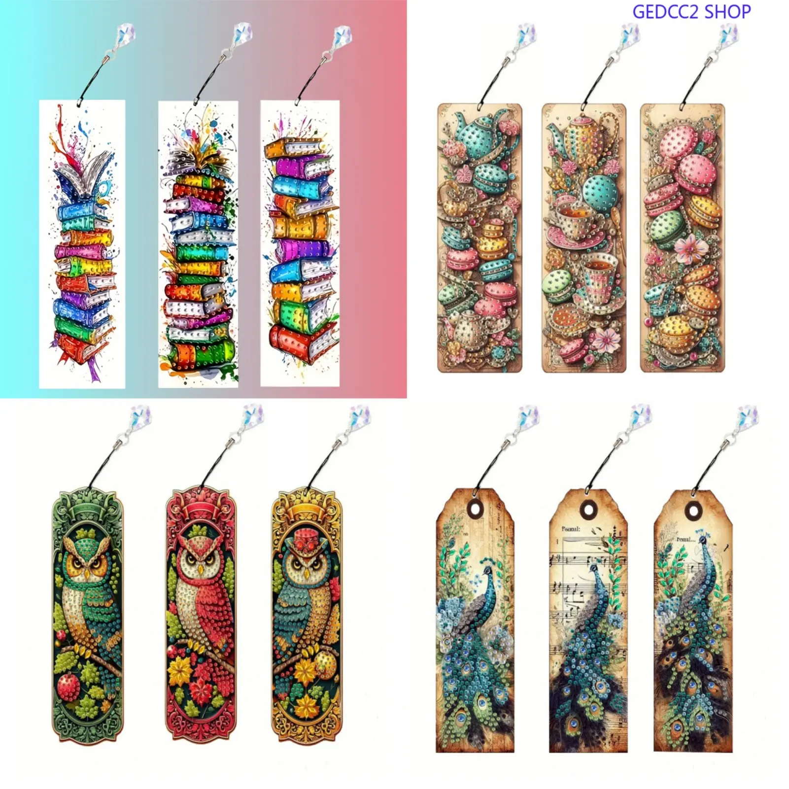 3PCS 5D Rhinestone Diamond Painting Bookmark Set, Creative DIY Crafts for Reading Lovers, Camping & Hiking Companion Gift