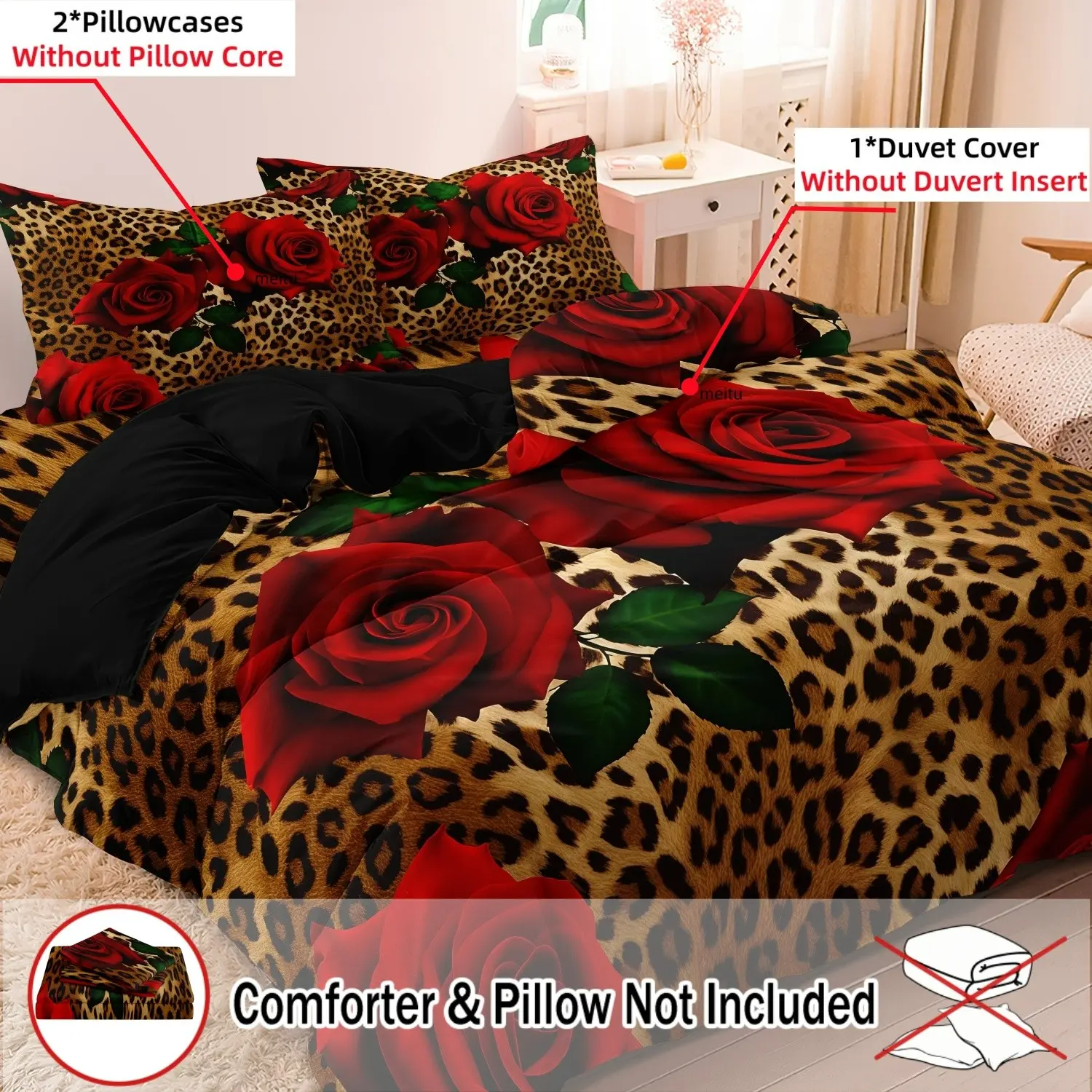 3pcs Duvet Cover Sexy Leopard Print Decorative Bedroom Bedding Set, Fashionable, Comfortable, Includes Two Pillowcases  Made of Soft Breathable Fabric, Home Decoration，Gift, Duvet Covers Sets (1* Duvet Cover + 2* Pillowcases, Without Core)
