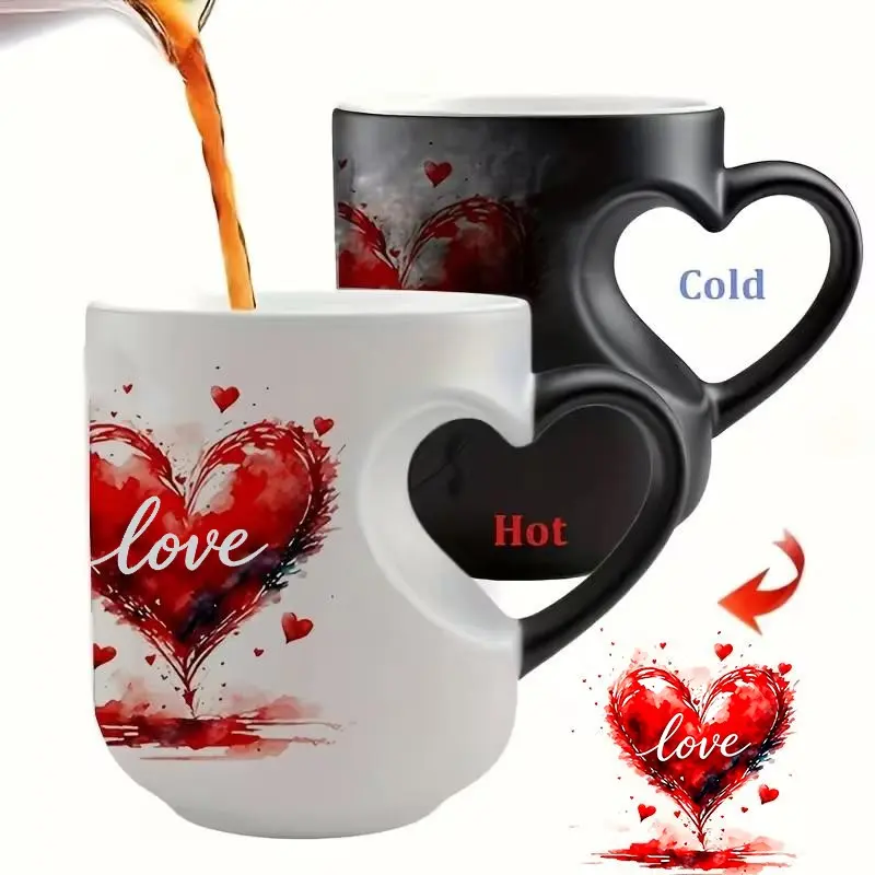 Vintage Shimmering Heart Ceramic Mug, Thermosensitive Magic Color-Changing Mug, 11 Oz/330 Ml,  lovers and mothers