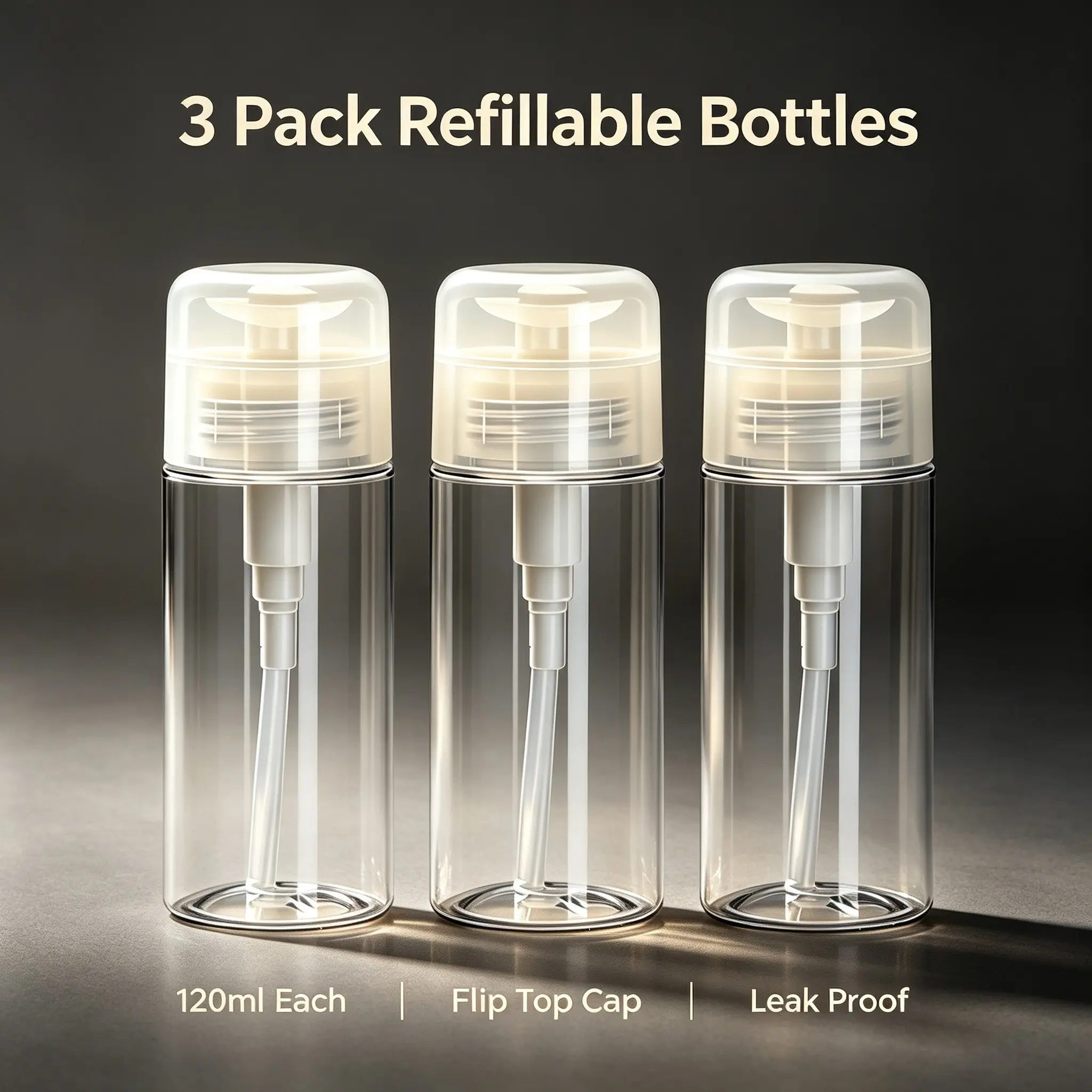 3Pcs 120ml Clear Reusable Flip Top Bottles, Leak Proof Portable Cosmetic Containers for Makeup Remover, Perfume & Lotion, Bathroom Dorm Travel