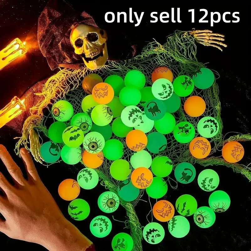 12 Pack Glow Halloween Balls, Fun Party Supplies, Classroom Games, Trick-Or-Treat Gifts, No Power Needed, Rubber Material