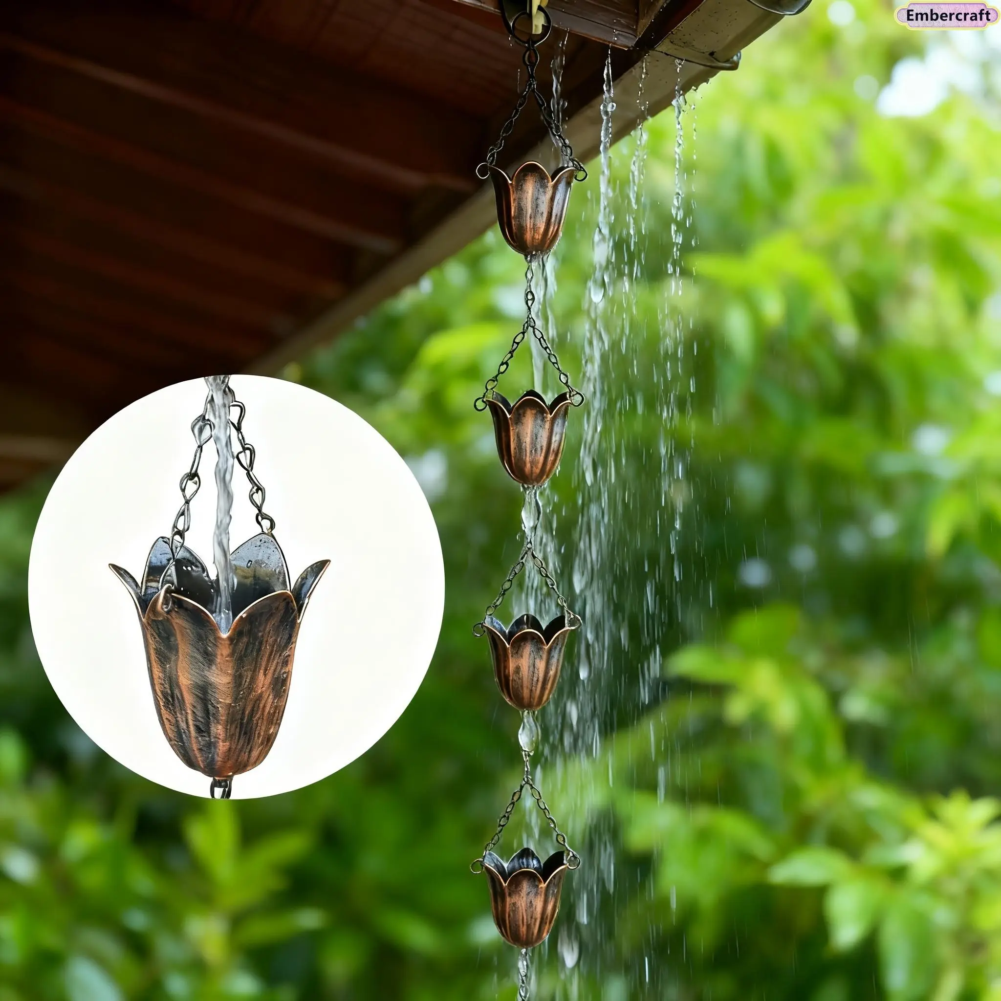 Viral Metal-Coated Wrought Iron Rain Chain - Eaves Gutter Drain Decor, Cottagecore Garden Water Feature, Outdoor Home Essential