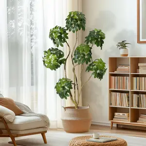 Lifelike Faux Schefflera Umbrella Plant – Multi-Stem Artificial Floor Tree Paired with Stylish White Decor Planter – Large No-Upkeep Green Foliage Ideal for Living Spaces, Workspaces, Lounge Areas & Patio – 150CM Height