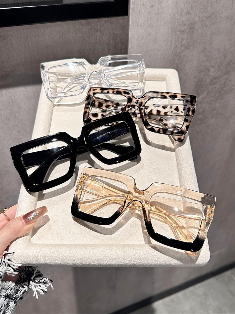 Unisex High-Quality Sleek Rectangular Non-Prescription Eyeglasses - Trendy Casual Frames, Leopard & Ombre Patterns, Fashion Accessory for Everyday Use & Outdoor Activities, Sleek Non-Prescription Glasses