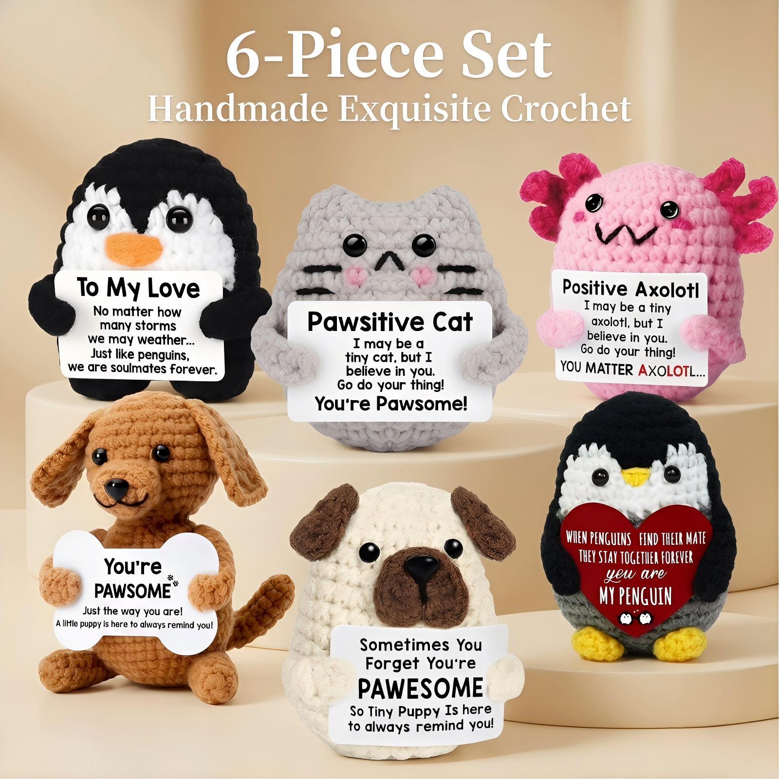 6Pcs Cute Handmade Knitted Stuffed Plush Set Soft Squishy Emotional Support Toys For Anxiety Relief Ideal Christmas Birthday Holiday Gifts For Women Men Kids Bag Charm Desk Car Ornament