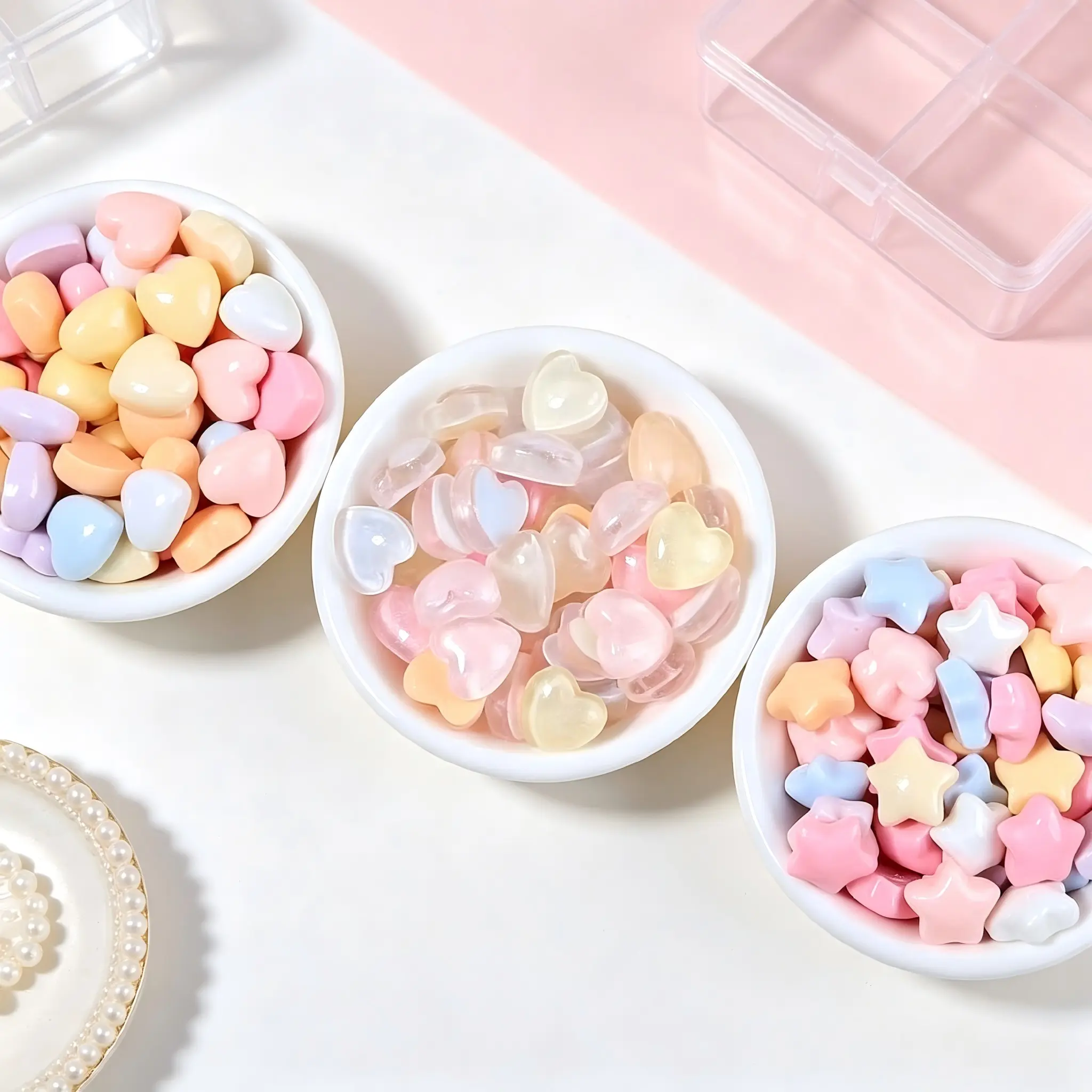 Multicolor Heart Star Resin Ornament, Cute Candy Style, Fresh Colorful 3D Design, DIY Gugka Decor, Micro Landscape Scene Setup