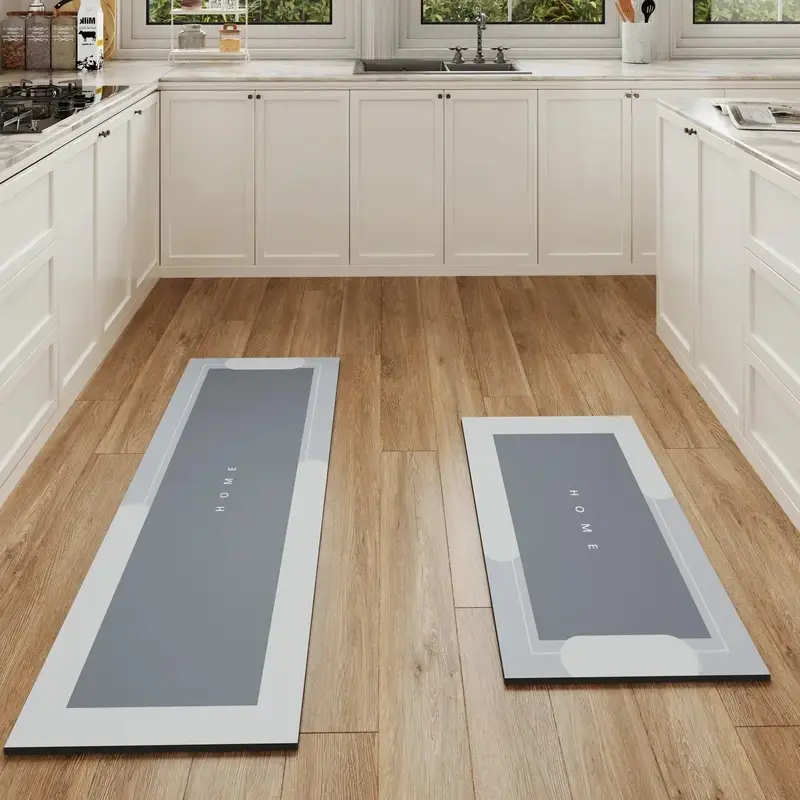 Indoor Kitchen 2-Piece Anti-Slip Mat Set - 0.1in Thin Silicone Rubber Bottom, Absorbent, Stain-Resistant Long Runner Mats, Set Of Two door bathroom floor tub