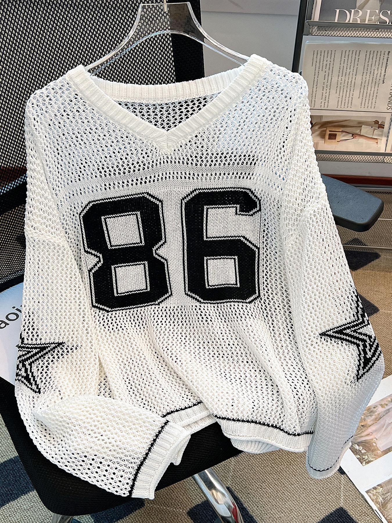 Women's Sweater, Lightweight Knit Sweater, Casual Sporty V Neck Long Sleeve Jumper for Summer, Fashion Women's Knitting Knitwear for Daily Wear