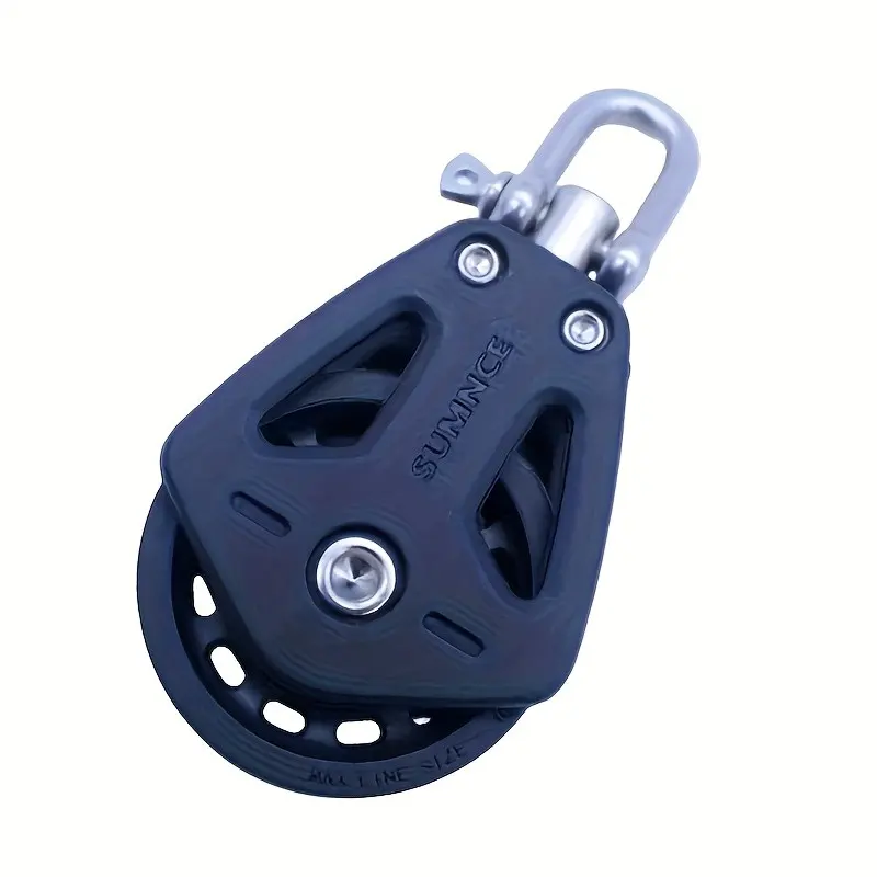 Nylon Sheave Pulley Block, Universal Swivel Shackle, Heavy-Duty Single Pulley System, Sailboat Rigging, Secure Lock, Sailing Hardware