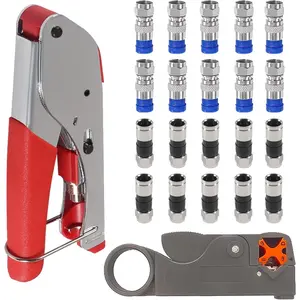 Coax Cable Crimper Tool Kit with 20pcs F Type RG59 RG6 Compression Connectors Coaxial Cable Stripper Compression Tool Kit