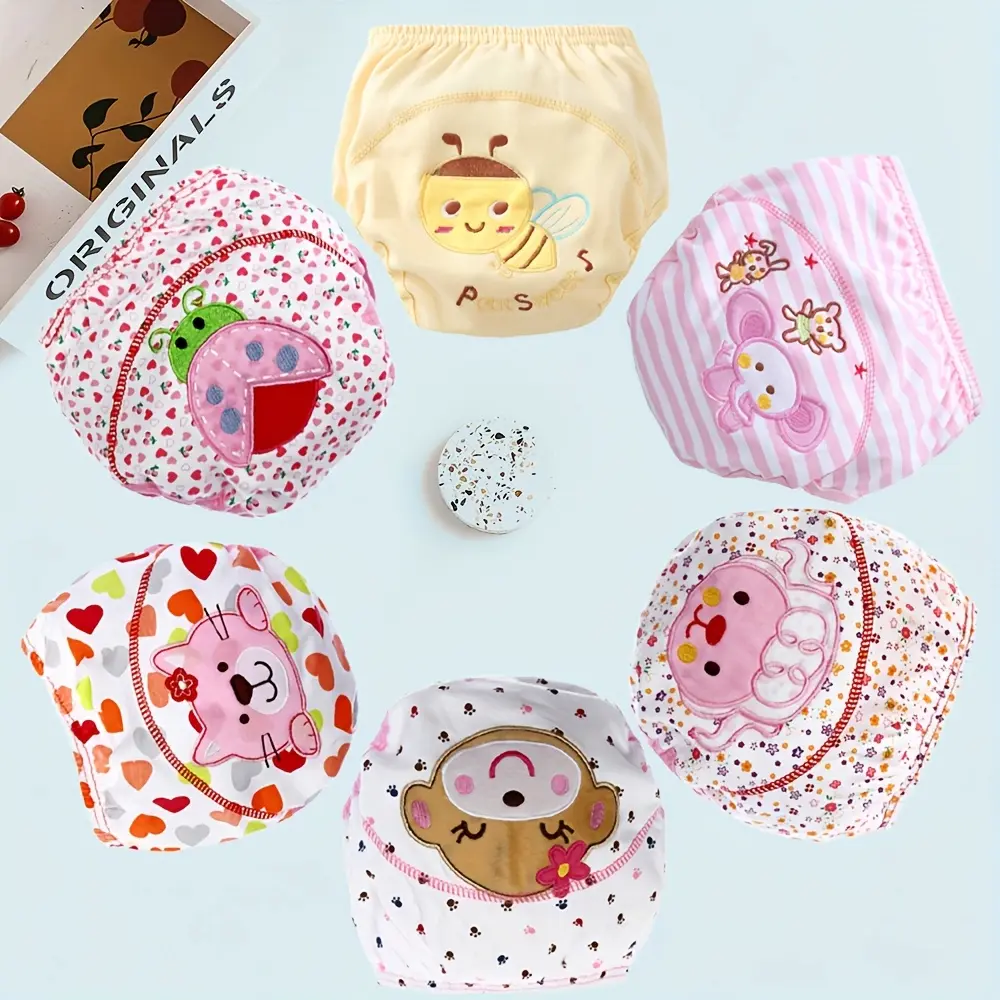 6-Pack Cotton Reusable Baby Training Pants Cartoon Cute Diaper Covers For Infant Girls Potty Underpants Toddler Kids Breathable Underwear Boxer Briefs